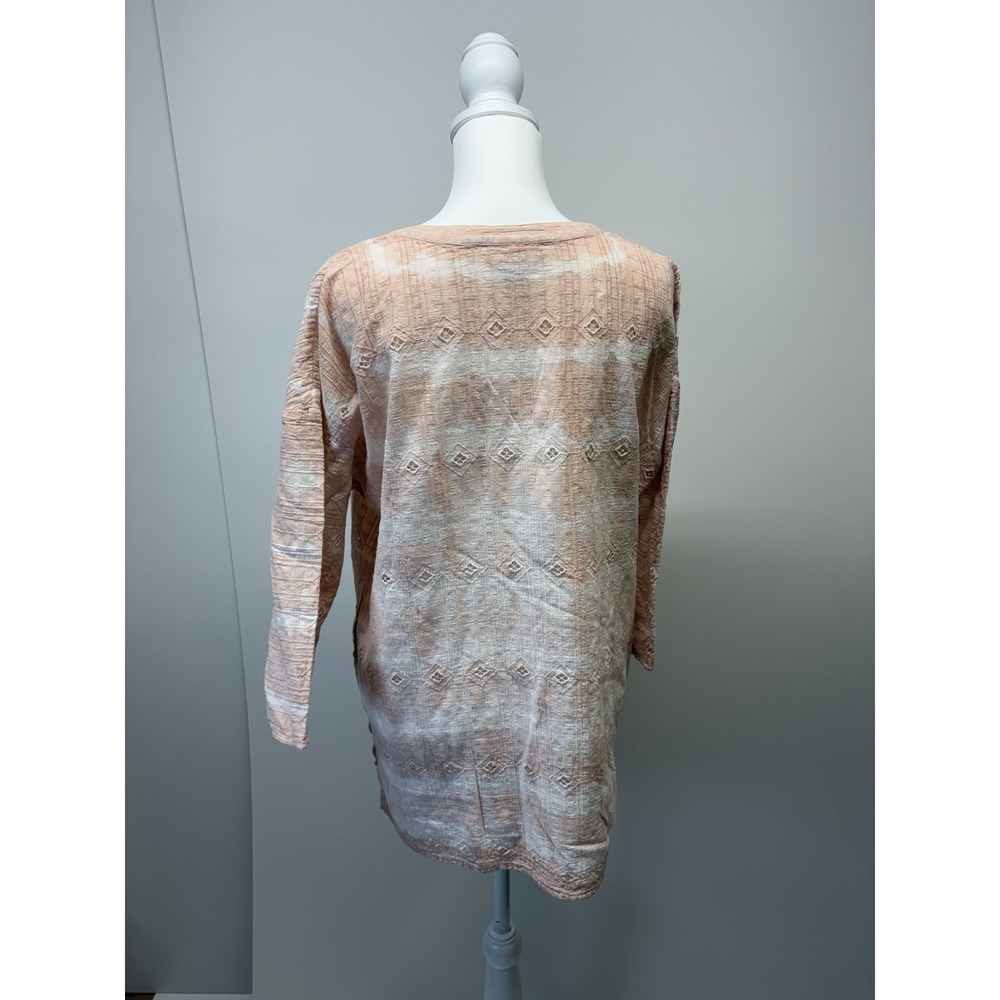 J Jill Large Beige Tie Dye Long Sleeve Eyelet Shirt - Picture 5 of 8
